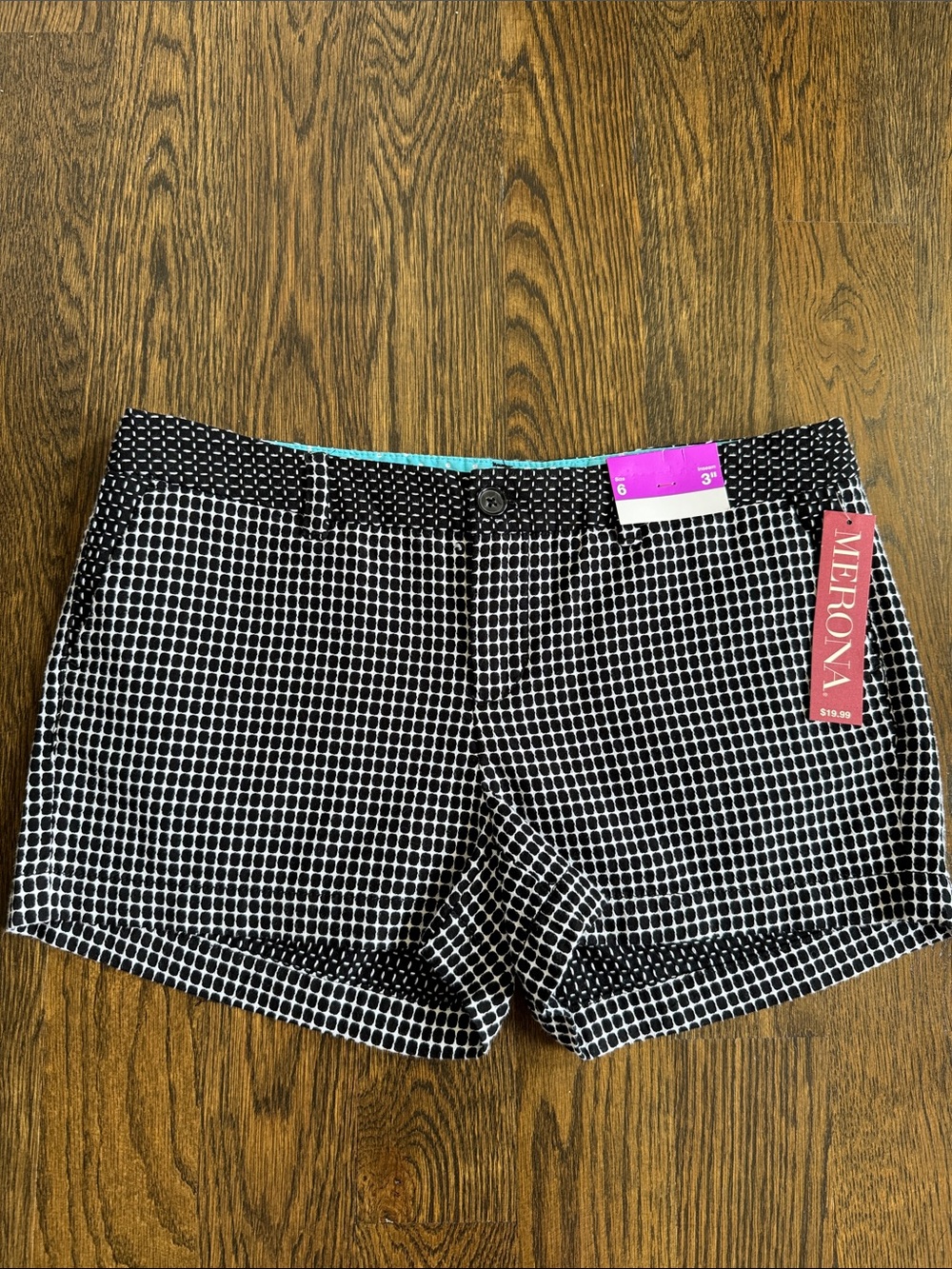 NWT Merona Black & White Grid Stretch Jean Shorts